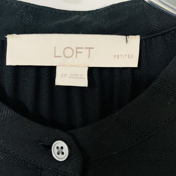 Loft Blouse Women Small Petite Black Mandarin Collar Lace Button Down Casual - Picture 3 of 9